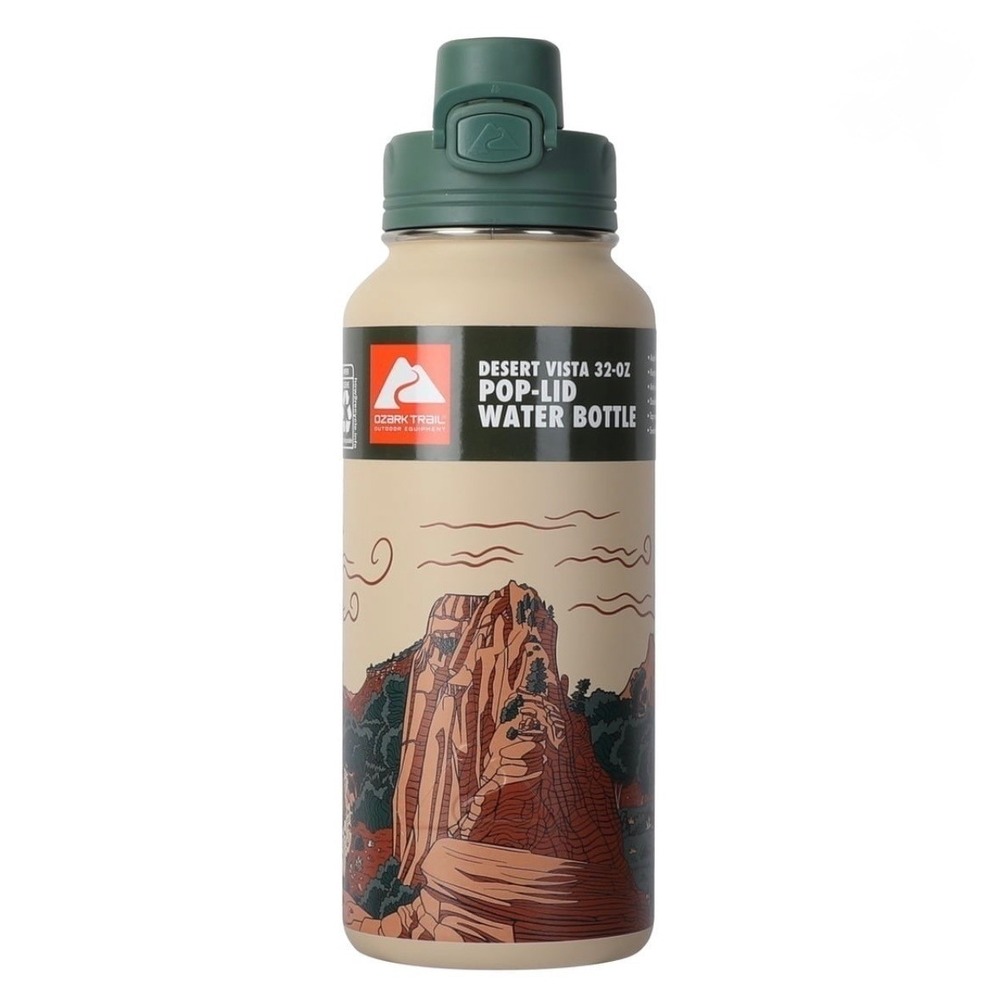 Ozark Trail 32oz Stainless Steel Insulated PopLid Chug Water Bottle Desert Vista